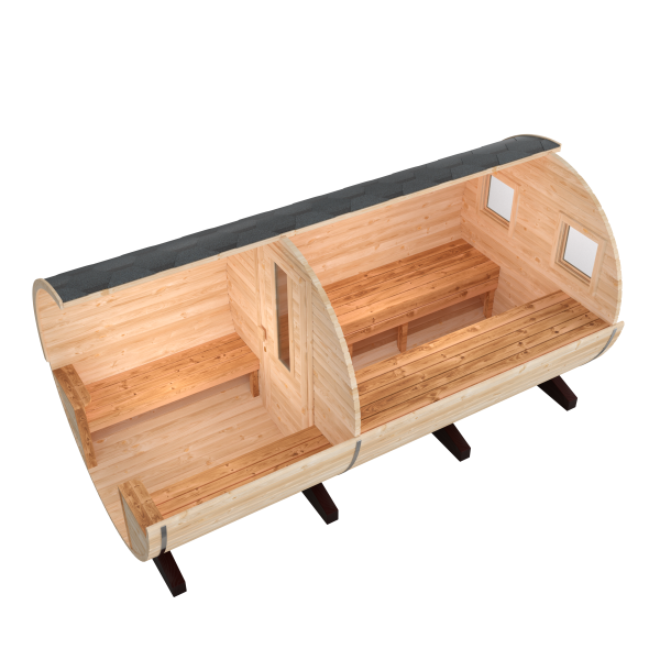 Fasssauna / Gartensauna / Banja / Round 4,0 m mit Balkon